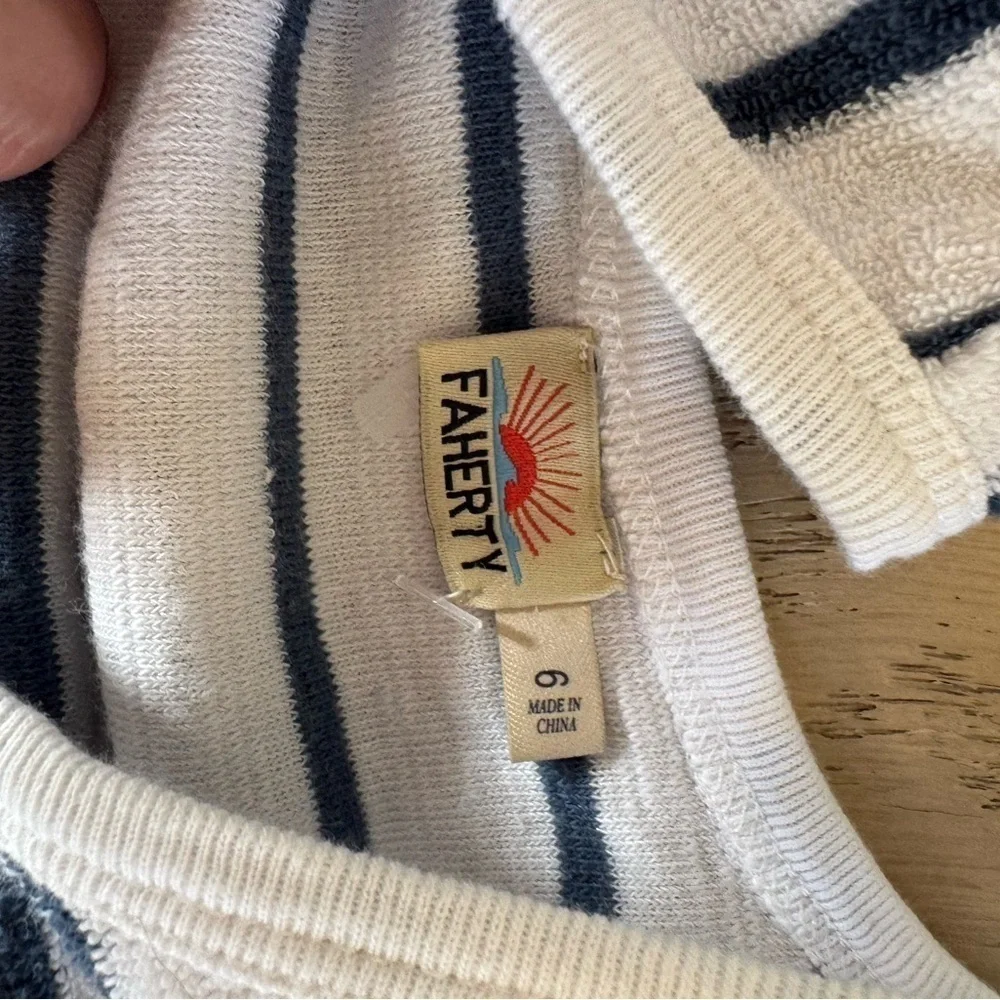 Faherty Girls Terry Cloth Striped Romper White Blue Size 6